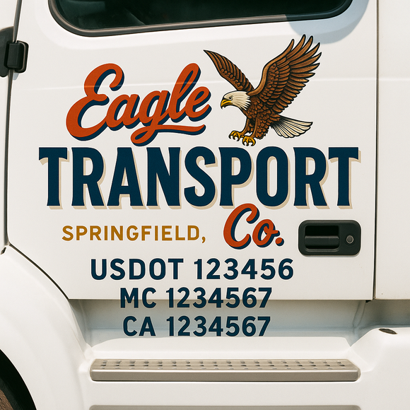 Truck Door Decal Sticker Lettering With USDOT, MC, CA, KYU, GVW & More | Custom Truck Door Decal Sticker Signs (Set of 2)