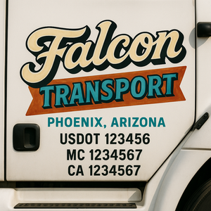 Truck Door Decal Sticker Lettering With USDOT, MC, CA, KYU, GVW & More | Custom Truck Door Decal Sticker Signs (Set of 2)