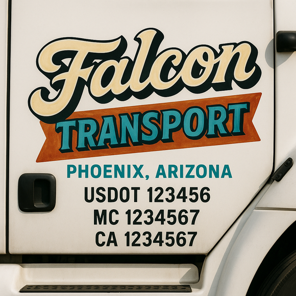 Truck Door Decal Sticker Lettering With USDOT, MC, CA, KYU, GVW & More | Custom Truck Door Decal Sticker Signs (Set of 2)