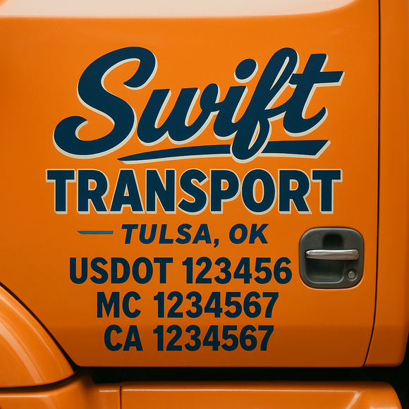 Truck Door Decal Sticker Lettering With USDOT, MC, CA, KYU, GVW & More | Custom Truck Door Decal Sticker Signs (Set of 2)