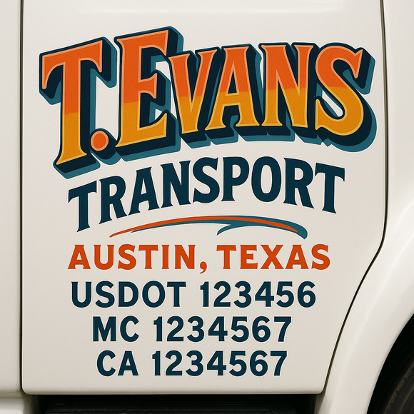 Truck Door Decal Sticker Lettering With USDOT, MC, CA, KYU, GVW & More | Custom Truck Door Decal Sticker Signs (Set of 2)