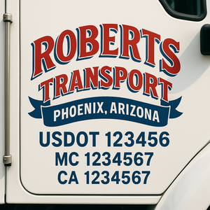 Truck Door Decal Sticker Lettering With USDOT, MC, CA, KYU, GVW & More | Custom Truck Door Decal Sticker Signs (Set of 2)