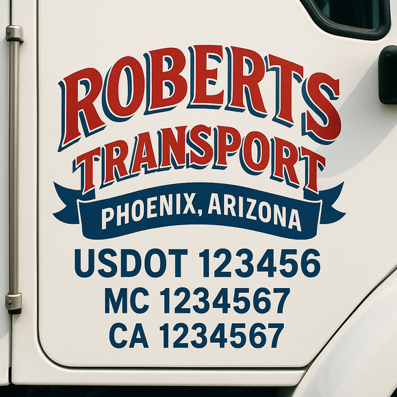 Truck Door Decal Sticker Lettering With USDOT, MC, CA, KYU, GVW & More | Custom Truck Door Decal Sticker Signs (Set of 2)
