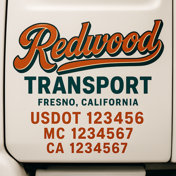 Truck Door Decal Sticker Lettering With USDOT, MC, CA, KYU, GVW & More | Custom Truck Door Decal Sticker Signs (Set of 2)