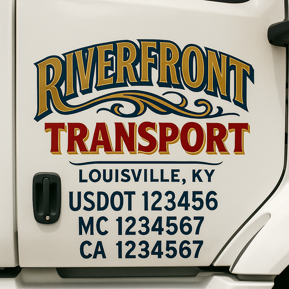 Truck Door Decal Sticker Lettering With USDOT, MC, CA, KYU, GVW & More | Custom Truck Door Decal Sticker Signs (Set of 2)