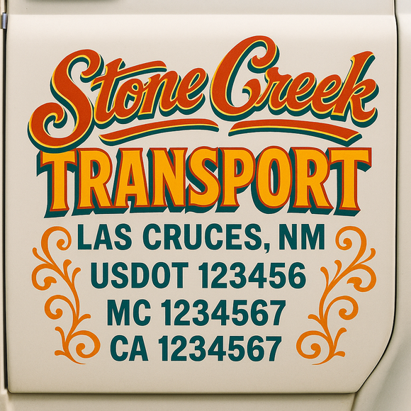 Truck Door Decal Sticker Lettering With USDOT, MC, CA, KYU, GVW & More | Custom Truck Door Decal Sticker Signs (Set of 2)