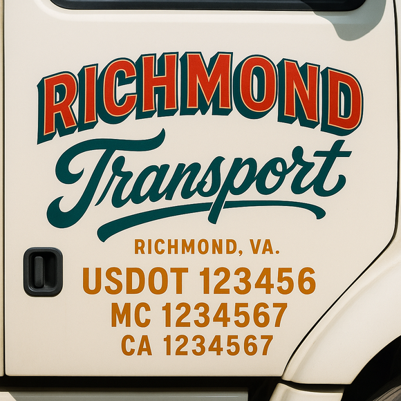 Truck Door Decal Sticker Lettering With USDOT, MC, CA, KYU, GVW & More | Custom Truck Door Decal Sticker Signs (Set of 2)