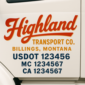 Truck Door Decal Sticker Lettering With USDOT, MC, CA, KYU, GVW & More | Custom Truck Door Decal Sticker Signs (Set of 2)