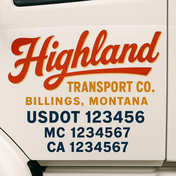 Truck Door Decal Sticker Lettering With USDOT, MC, CA, KYU, GVW & More | Custom Truck Door Decal Sticker Signs (Set of 2)