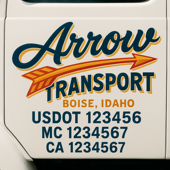 Truck Door Decal Sticker Lettering With USDOT, MC, CA, KYU, GVW & More | Custom Truck Door Decal Sticker Signs (Set of 2)