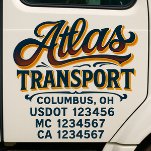 Truck Door Decal Sticker Lettering With USDOT, MC, CA, KYU, GVW & More | Custom Truck Door Decal Sticker Signs (Set of 2)