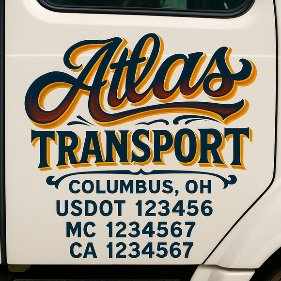 Truck Door Decal Sticker Lettering With USDOT, MC, CA, KYU, GVW & More | Custom Truck Door Decal Sticker Signs (Set of 2)