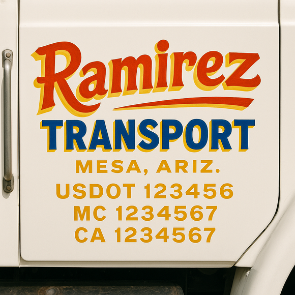 Truck Door Decal Sticker Lettering With USDOT, MC, CA, KYU, GVW & More | Custom Truck Door Decal Sticker Signs (Set of 2)