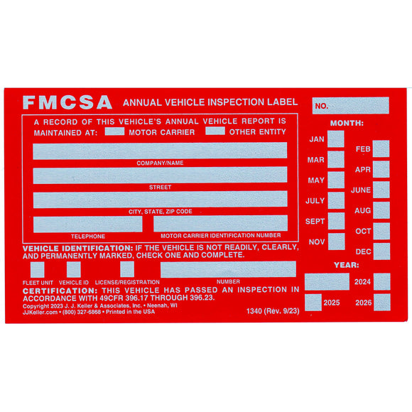 FMCSA Annual Vehicle Inspection Label Sticker Decal (Red)