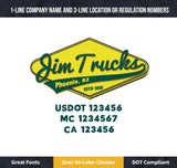 transport company name door decal with usdot mc ca lettering