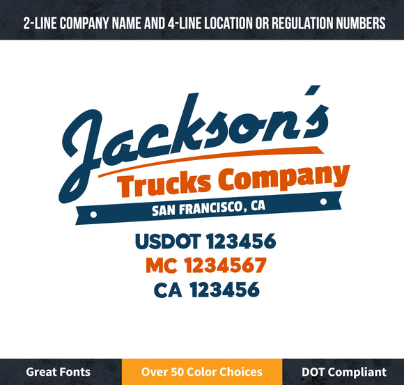 transport company name door decal with usdot mc ca lettering