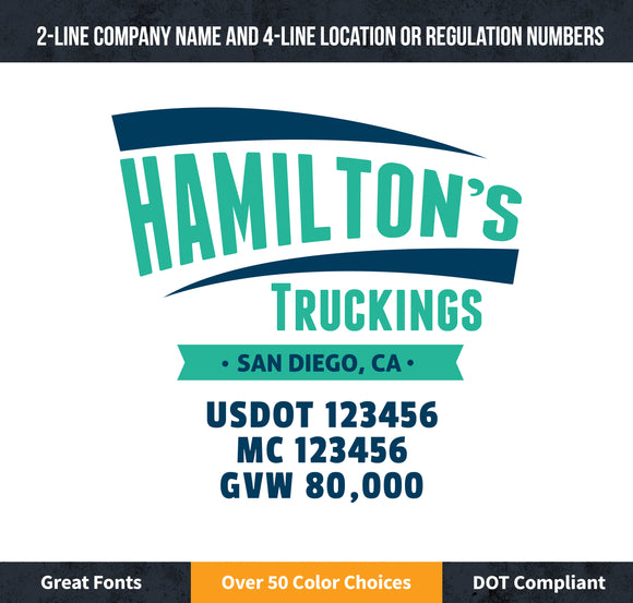transport company name with usdot mc lettering decal
