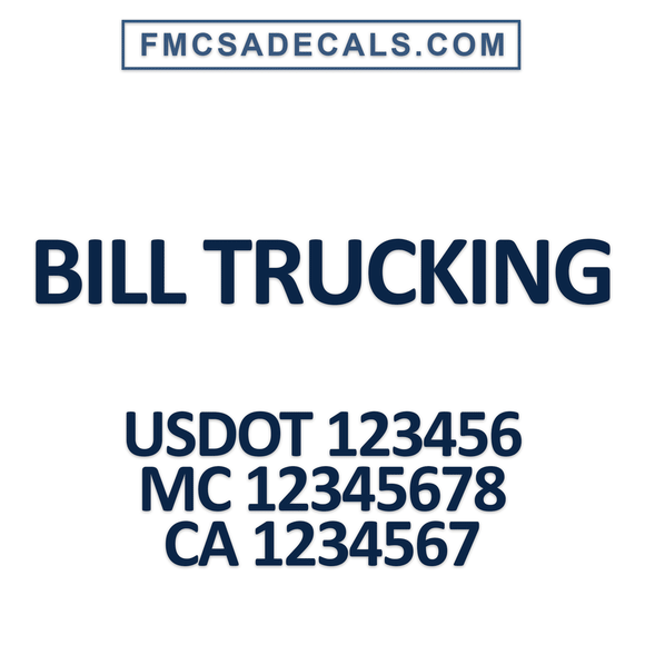 company name decal with usdot, mc, ca