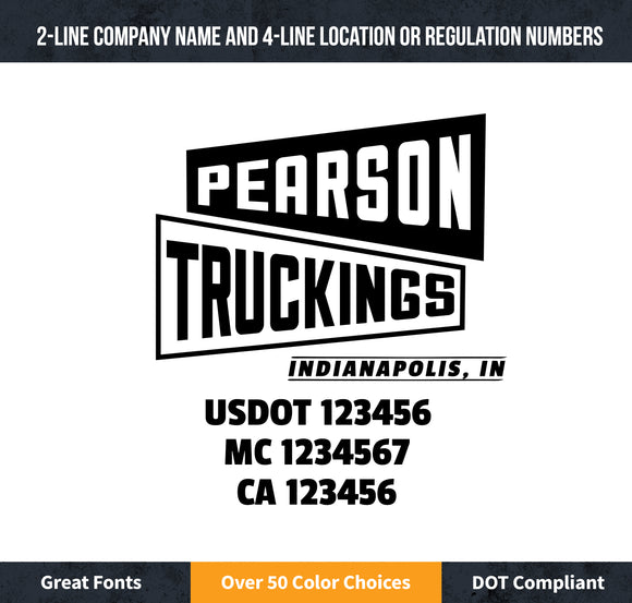 Transport Business Name with Location, USDOT, MC & CA Vinyl Lettering Decal (Set of 2)