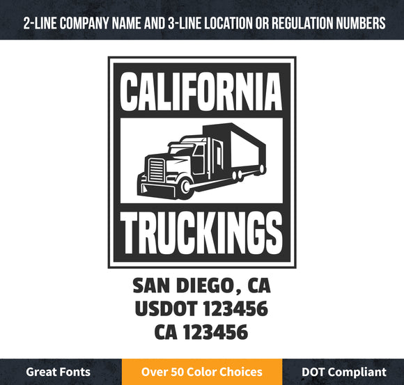 transport company name with usdot ca lettering decal