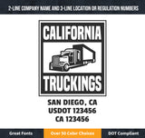 transport company name with usdot ca lettering decal