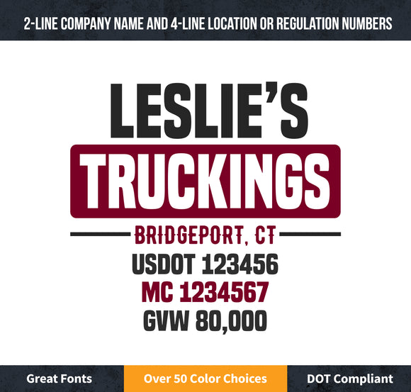 trucking business name with usdot mc gvw lettering decal sticker