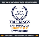 transport business name decal with location usdot gvw lettering