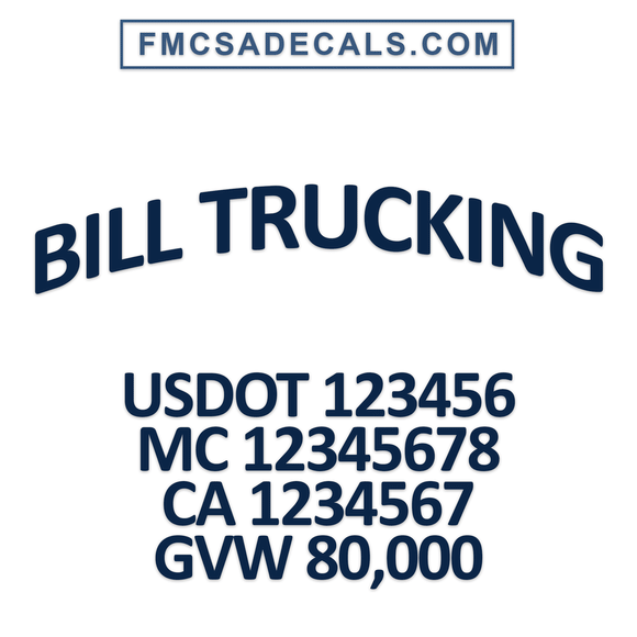 company name decal with regulation numbers (USDOT)