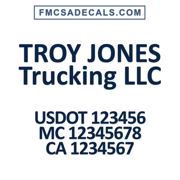 two line business name decal with usdot & regulation numbers