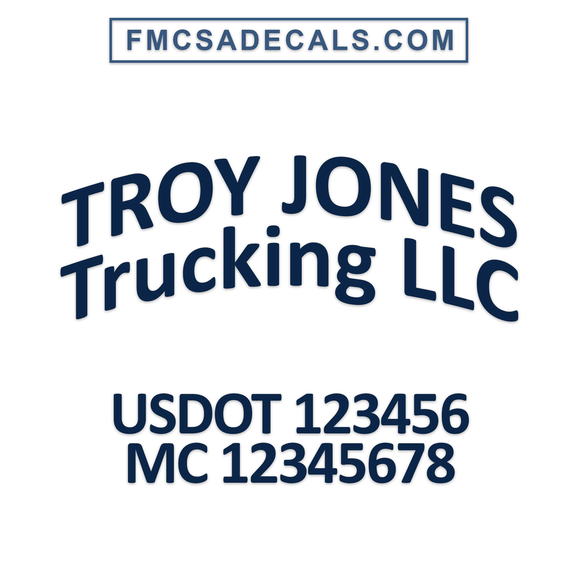 arched company name decal with usdot, mc