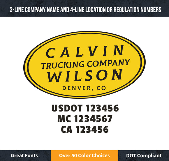 trucking company door decal with usdot mc ca lettering