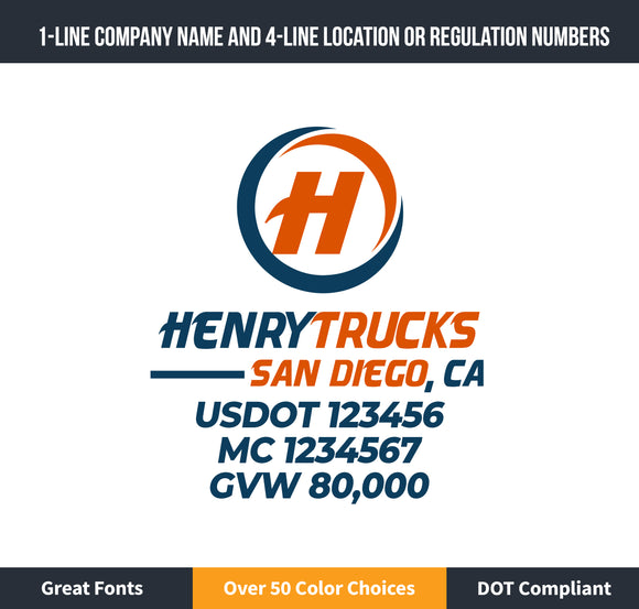 transport company decal with usdot mc gvw lettering