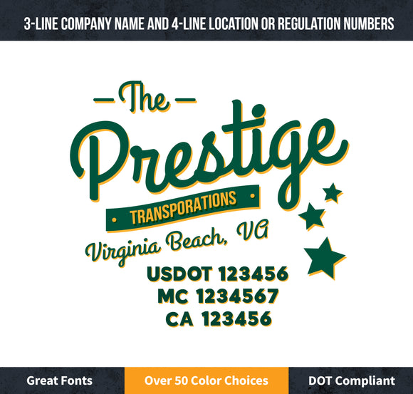 transport company name decal with usdot mc lettering