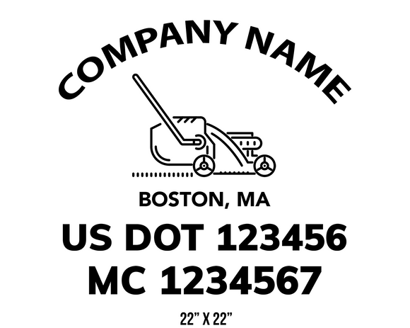 company name truck decal lawn care landscaping and usdot mc 