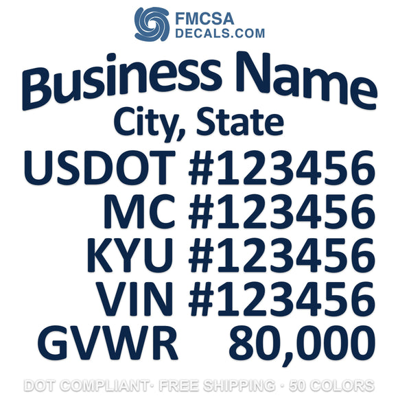 business name with city usdot mc kyu vin gvwr number decal sticker