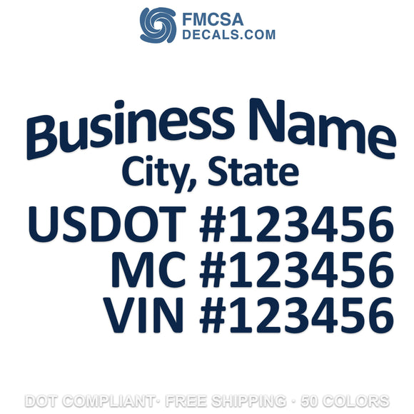 business name, city, usdot mc vin number decal