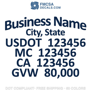 business name, city, usdot mc ca gvw decal sticker