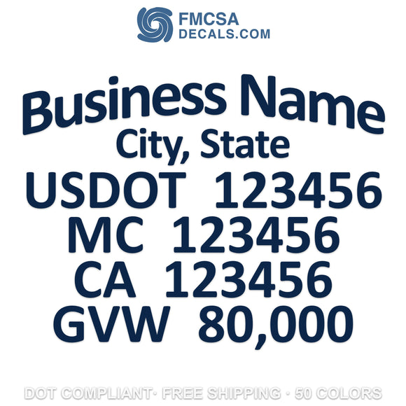 business name, city, usdot mc ca gvw decal sticker