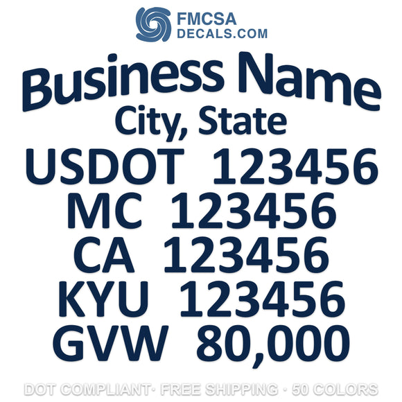 business name with usdot mc ca kyu gvw decal sticker