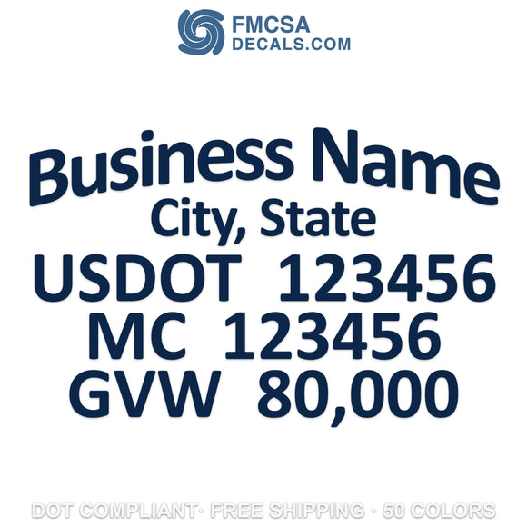 arched trucking business name with usdot mc gvw decal sticker