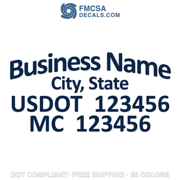 arched business name with location usdot mc decal lettering