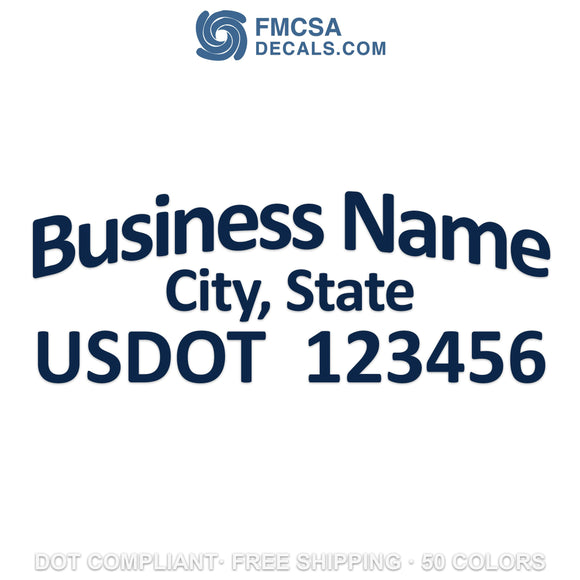 arched business name, city and usdot number sticker decal