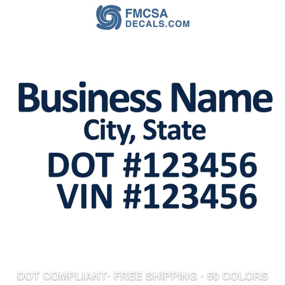 business name with location, dot and vin number decal
