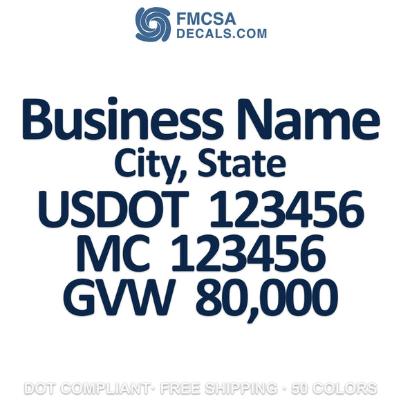 business name, city usdot mc gvw decal sticker