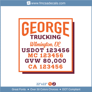 Company Name, Truck Door Decal, Location, USDOT, MC, GVW, CA