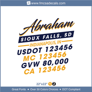Company Name, Truck Door Decal, Location, USDOT, MC, GVW, CA