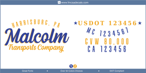 Company Name, Truck Door Decal, Location, USDOT, MC, GVW, CA