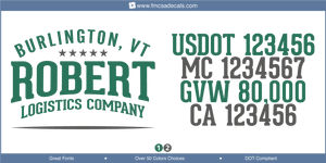 Company Name, Truck Door Decal, Location, USDOT, MC, GVW, CA