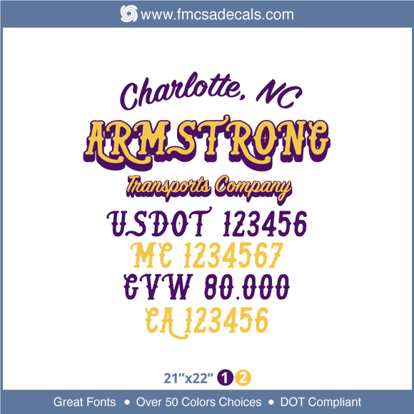 Company Name, Truck Door Decal, Location, USDOT, MC, GVW, CA