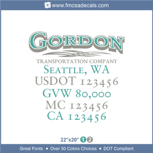 Company Name, Truck Door Decal, Location, USDOT, MC, GVW, CA